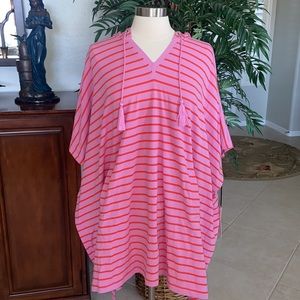 AmberNoon II by Dr.Erum Ilyas UPF30 French Terry Striped Poncho Cover-Up~Orchid